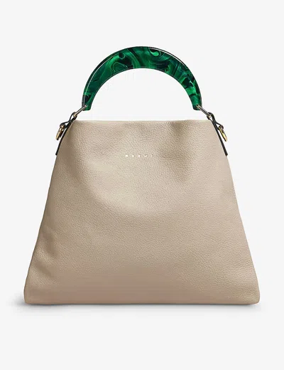 Marni Sac Logo-debossed Top-handle Leather Bag In Camel/ Green/black
