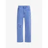 Marni Denim Boyfriend Jeans With Floral Embroidery In Cobalt