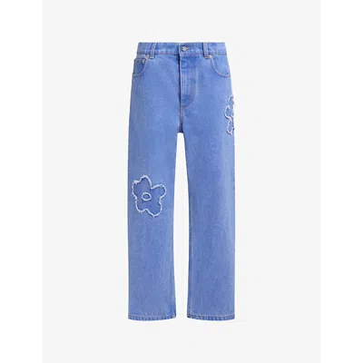MARNI WOMENS COBALT FLORAL-EMBROIDERED STRAIGHT-LEG MID-RISE JEANS