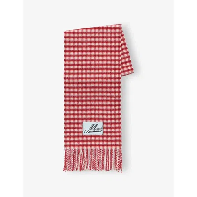 MARNI WOMENS CRIMSON DOUBLE-CHECK WOOL AND MOHAIR-BLEND SCARF