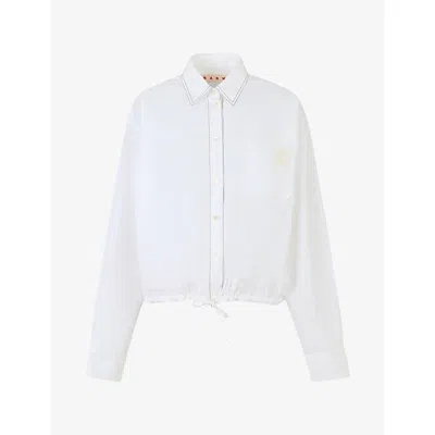 Marni Womens Cropped Drawstring-hem Cotton Poplin Shirt 00w01 In White