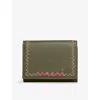 Marni Womens Green Embroidered-logo Tri-fold Leather Wallet In Green