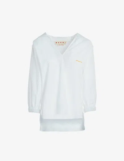 Marni Logo Cotton Shirt In White