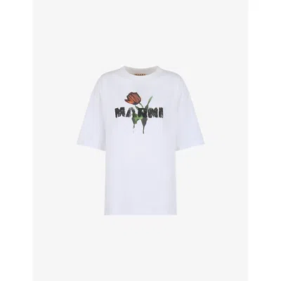 Marni Womens Low01 Branded Short-sleeved Cotton-jersey T-shirt
