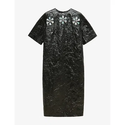 Marni Womens  3d Daisy-embellished Crinkled-taffeta Midi Dress In 00n99