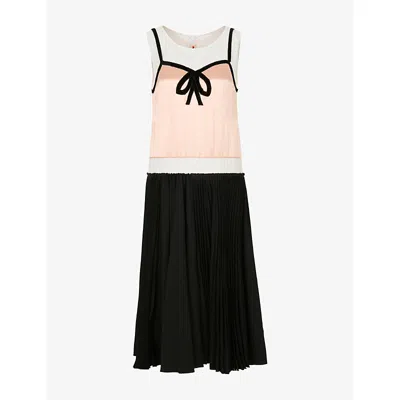 Marni Womens  Colour-block Bow Satin Midi Dress In 00n99
