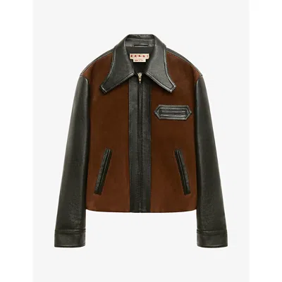 Marni Womens  Contrast Suede And Leather Jacket In 00n99