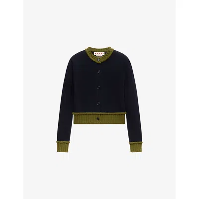 Marni Womens  Contrast-trim Wool-blend Cardigan In Bib84