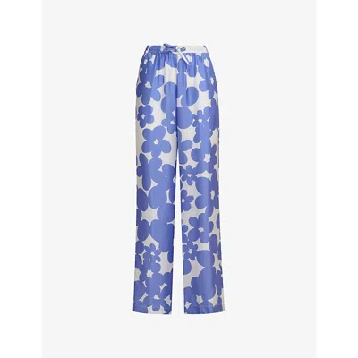MARNI WOMENS BLUE LILAC DILLIES-MOTIF WIDE-LEG SILK PYJAMA TROUSERS