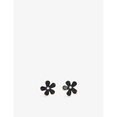 Marni Womens Coal Flower Pop Black-enamel And Brass Earrings