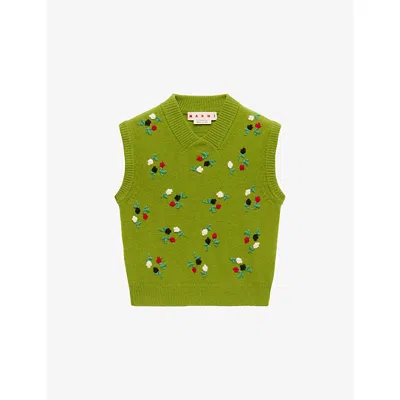 Marni Womens  Flower-embroidered Wool And Cashmere Vest In Flv40