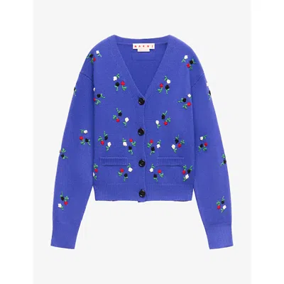 Marni Womens  Flower-embroidery Wool And Cashmere Cardigan In Flb59