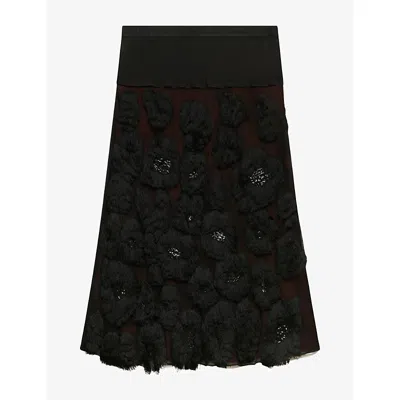 Marni Womens  Fringed Camouflage-pattern Mid-waist Georgette Midi Skirt In 00n99