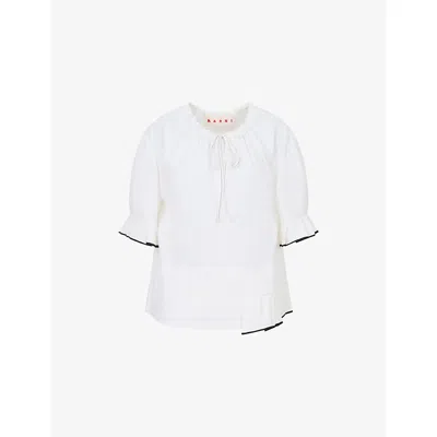 Marni Womens 00w01 Keyhole-detail Pleated-detail Silk-blend Top In White
