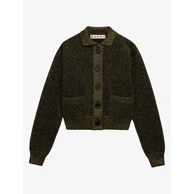Marni Womens  Metallic-weave Knitted Virgin-wool Cardigan In 00n99