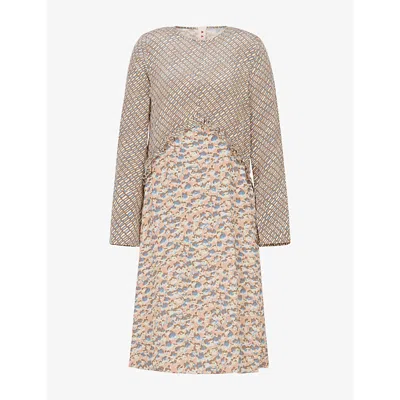 Marni Womens  Printed Crepe De Chine Silk Midi Dress In Crc24