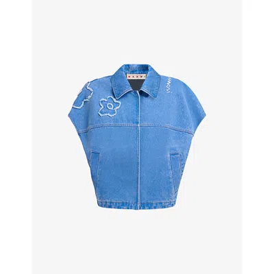 MARNI WOMENS PCB44 FLOWER-PATCH COTTON DENIM SHIRT