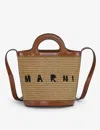 Marni Light Brown Woven Fabric And Leather Bag With Circular Handles In Raw Sienna