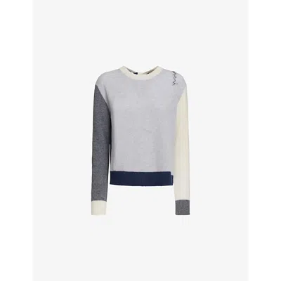 MARNI WOMENS MARNI LOGO-EMBROIDERED COLOUR-BLOCK CASHMERE JUMPER