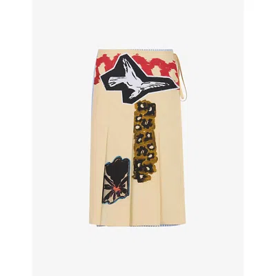 Marni Womens Stb50 Striped Abstract-print Cotton Midi Skirt In Neutral