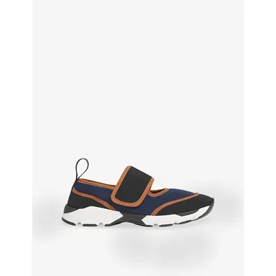 Marni Dark Blue And Black Mary Jane Running Polyamide Sneakers In Multi