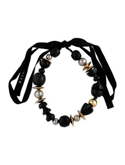 Pre-owned Marni Wood, Ribbon & Bead Collar Necklace, 96" In Black