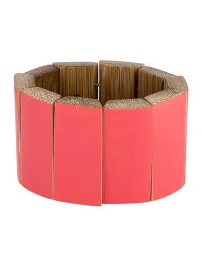 Pre-owned Marni Wood Stretch Bangle Bracelet, 6.75" In Red