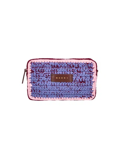 Marni Wool And Calf Leather Bag With Metallic Hardware In Purple