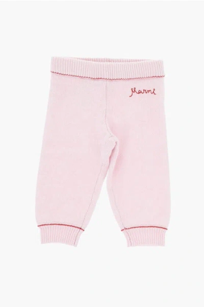 Marni Wool And Cashmere Pants With Embroidered Logo In Pink