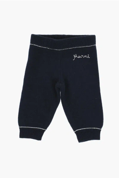 Marni Wool And Cashmere Pants With Embroidered Logo In Black
