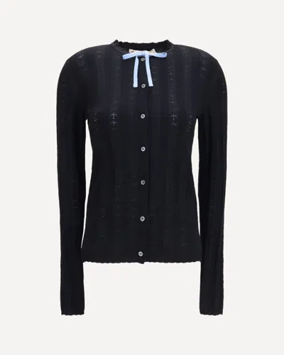 Marni Wool And Silk Cardigan With Bow In Black