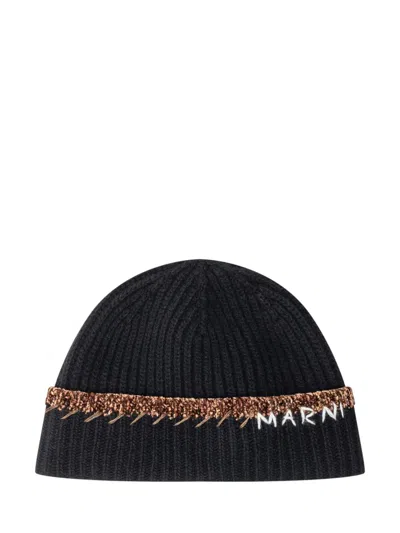 MARNI MARNI WOOL BEANIE HAT WITH MARNI LOGO