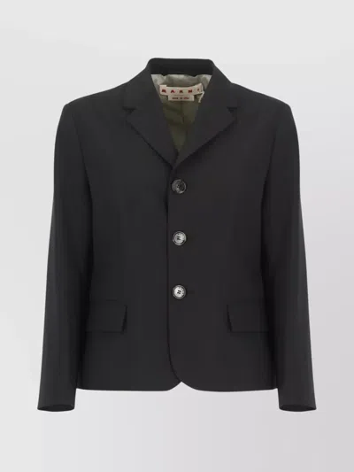 Marni Wool Blend Blazer Notched Lapels In Black