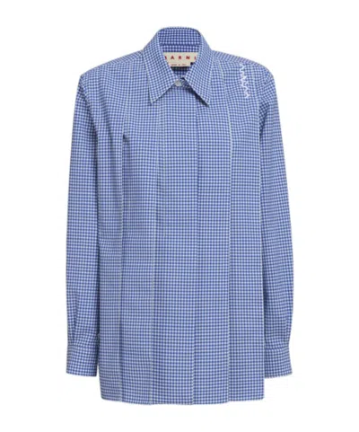 Marni Gingham-check Pleated Shirt In Blue