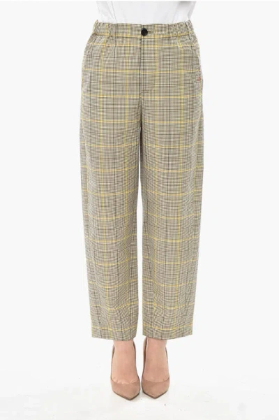 Marni Wool-blend Cropped Fit Trousers With Checked Pattern In Multi