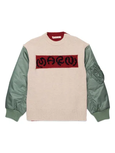 Marni Kids' Contrasting-fabric Sweater In Natural