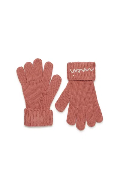 Marni Wool-blend Knit Gloves With Logo In Pink