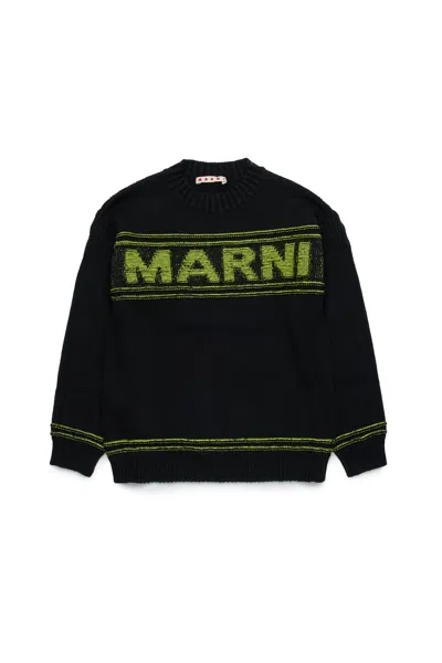 Marni Intarsia-logo Knitted Jumper In Black