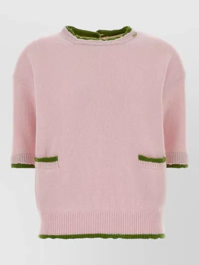 Marni Wool Blend Sweater Short Sleeves Crew Neck In Pink