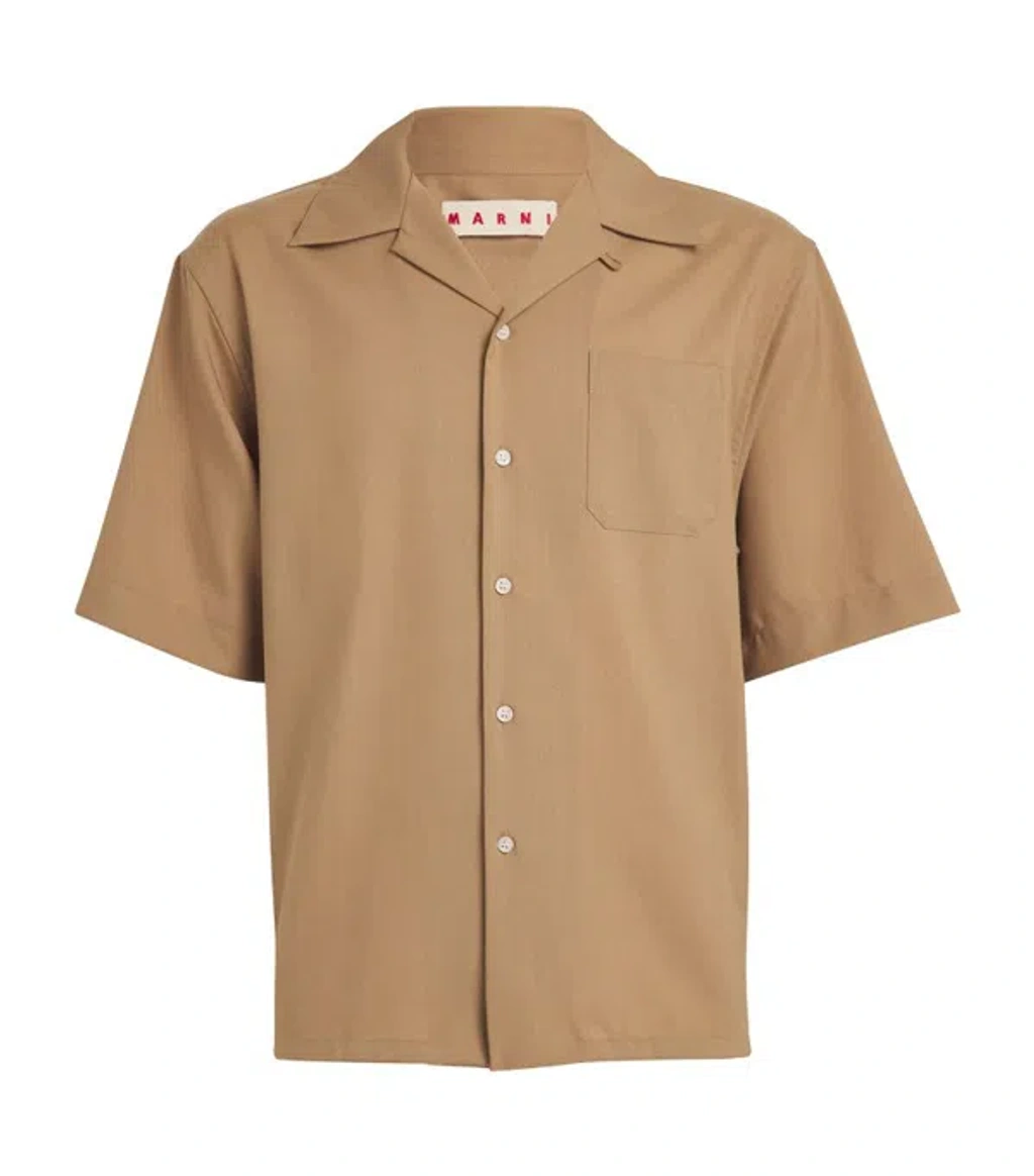 Marni Brown Tropical Wool Shirt In 00w78 Biscuit | ModeSens