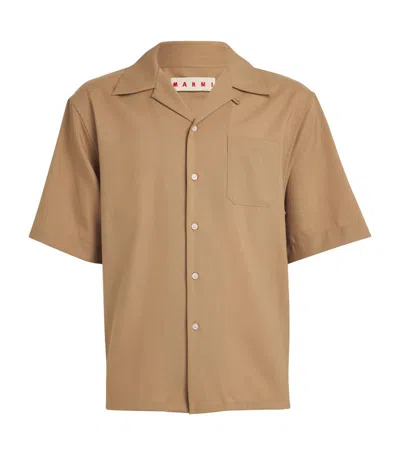 Marni Brown Tropical Wool Shirt In 00w78 Biscuit