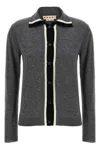 Marni Virgin Wool Cardigan With Contrasting Collar In Gray