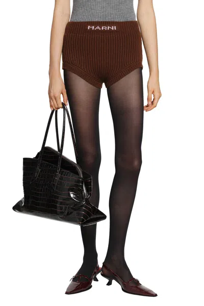 Marni Wool Cashmere Logo Briefs In Brown