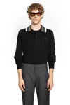 Marni Wool Cashmere Polo With Suede Collar In Black