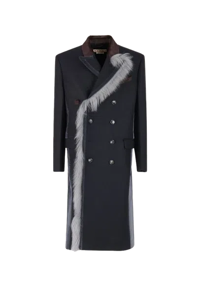 Marni Wool Coat With Fur Trim Black
