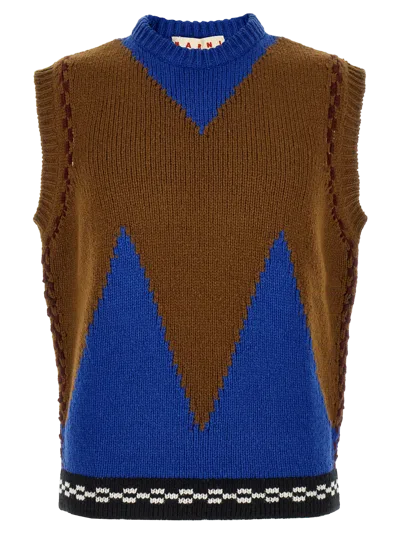 Marni Wool Color-block Intarsia Vest In Multi