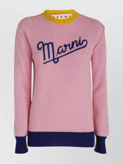MARNI WOOL CREWNECK SWEATER WITH COLOR BLOCK DESIGN