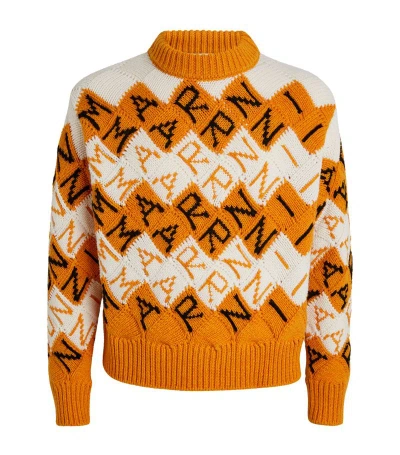 Marni Wool Intarsia-knit Crew-neck Sweater In Orange