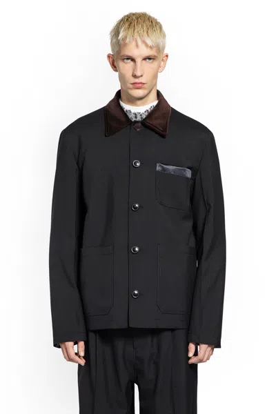 Marni Wool Jacket With Corduroy Collar In Black