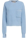 Marni Logo-embroidered Virgin Wool Jumper In Blue